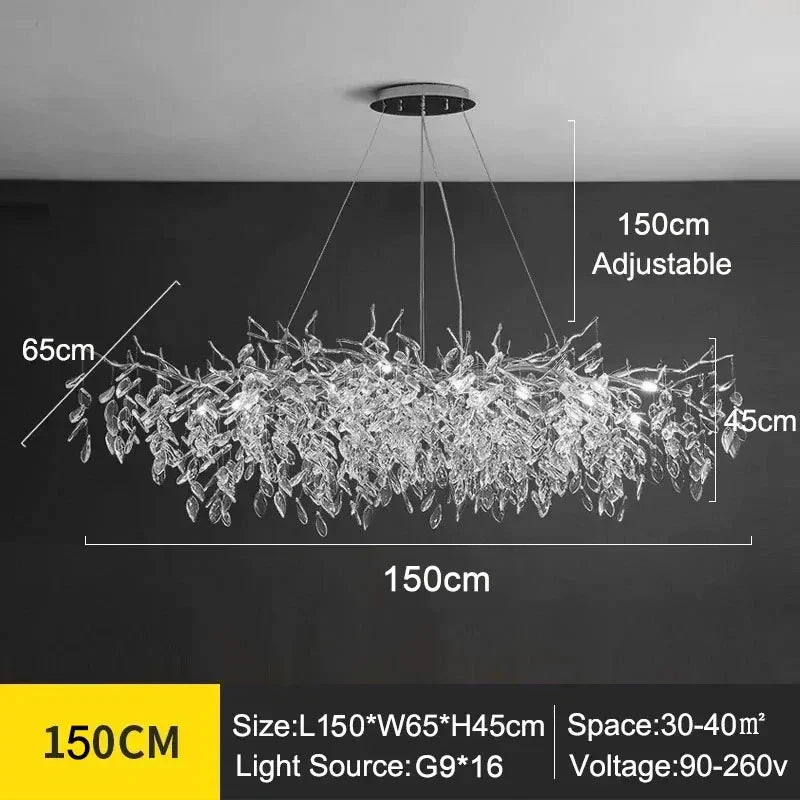 Exclusieve kroonluchter met kristallen bladeren – takken effect, moderne elegantie