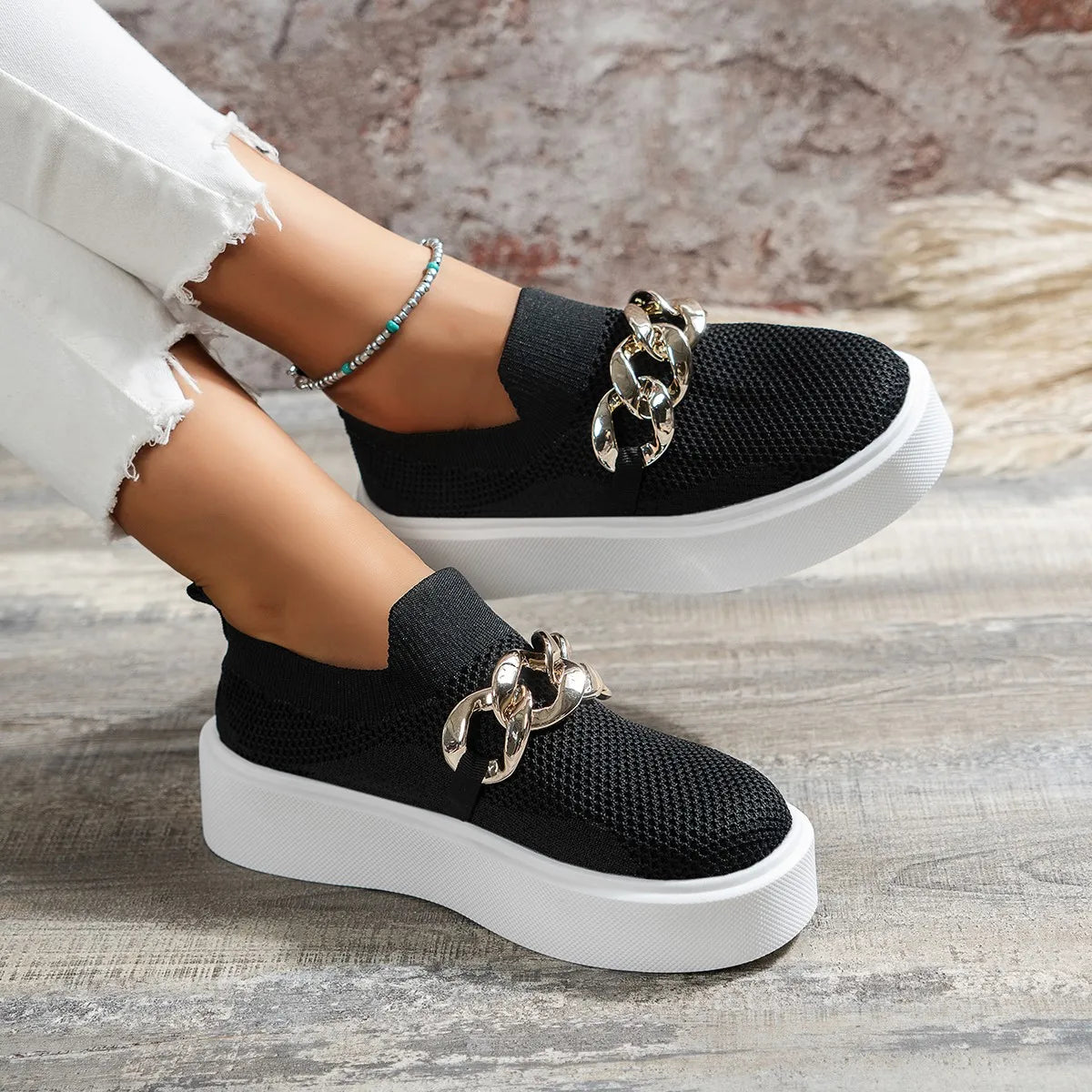 LuxeStride Elegante Loafers | Chic metalen ketting loafers voor stijlvolle comfort en veelzijdig gebruik