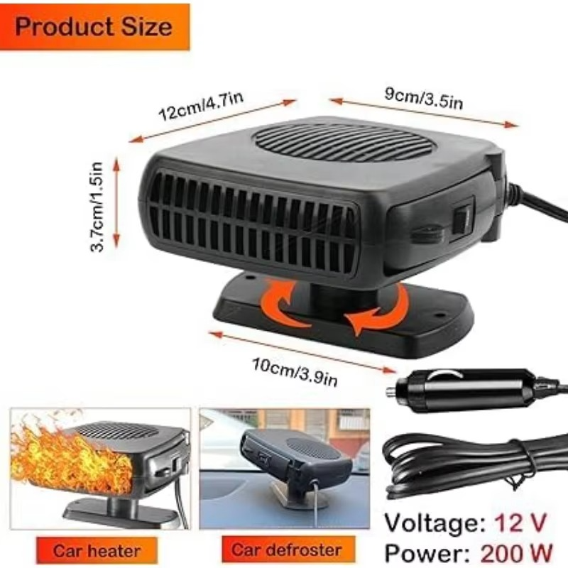 Draagbare Autoverwarming en -ontdooiers, 2-in-1 verwarmings- en koelventilator voor voorruit en bestuurderscabine