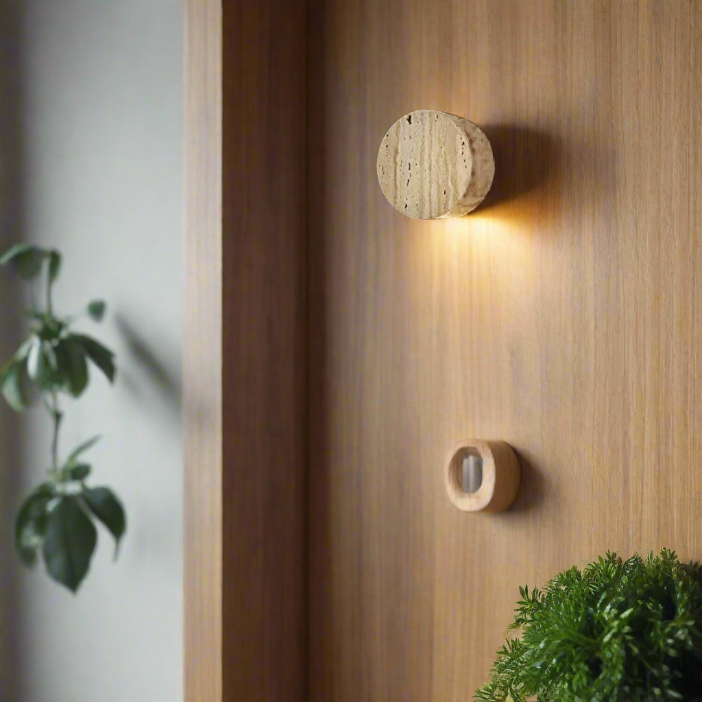 Japanse Wabi Sabi Natuurlijke Travertijn Steen Wandlamp