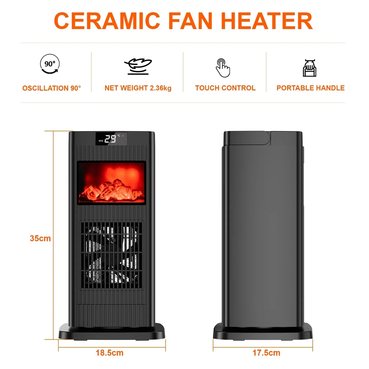 Belora - Elektrische Keramische Verwarmingsventilator 1500W met Thermostaat en Afstandsbediening