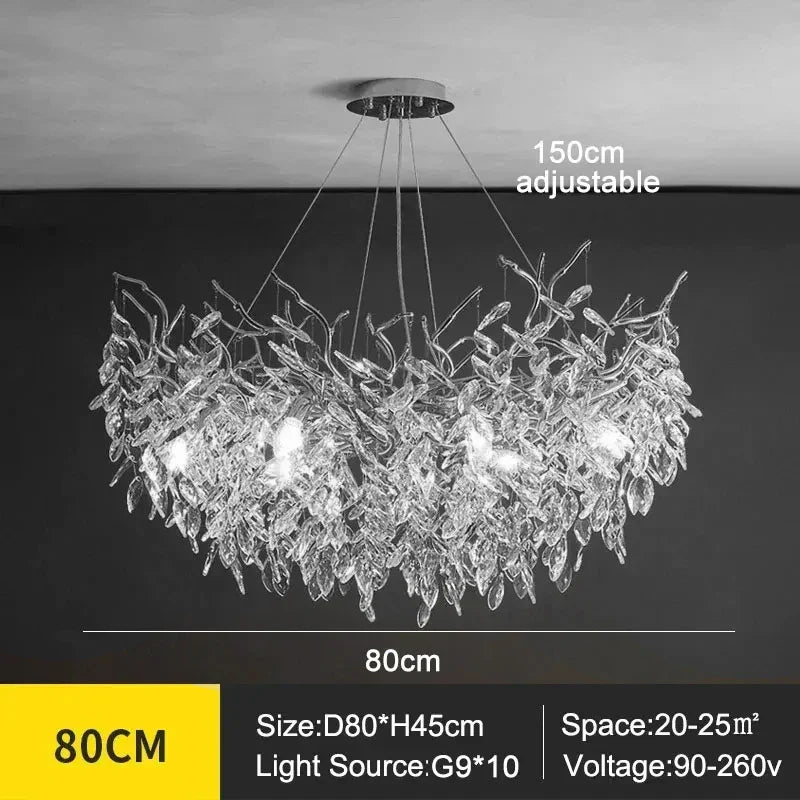 Exclusieve kroonluchter met kristallen bladeren – takken effect, moderne elegantie