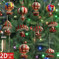 NordicJoy Kersthangertjes: heteluchtballon & kerstman | 10-delige set houten ornamenten | Kerstversiering & decoratie | Cadeau-idee