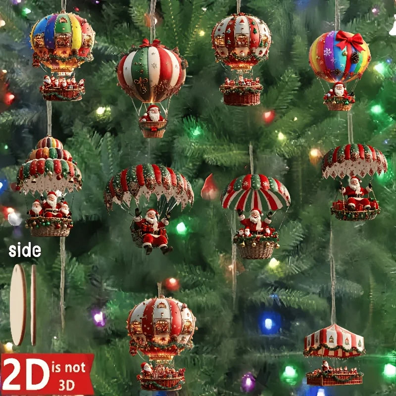 NordicJoy Kersthangertjes: heteluchtballon & kerstman | 10-delige set houten ornamenten | Kerstversiering & decoratie | Cadeau-idee