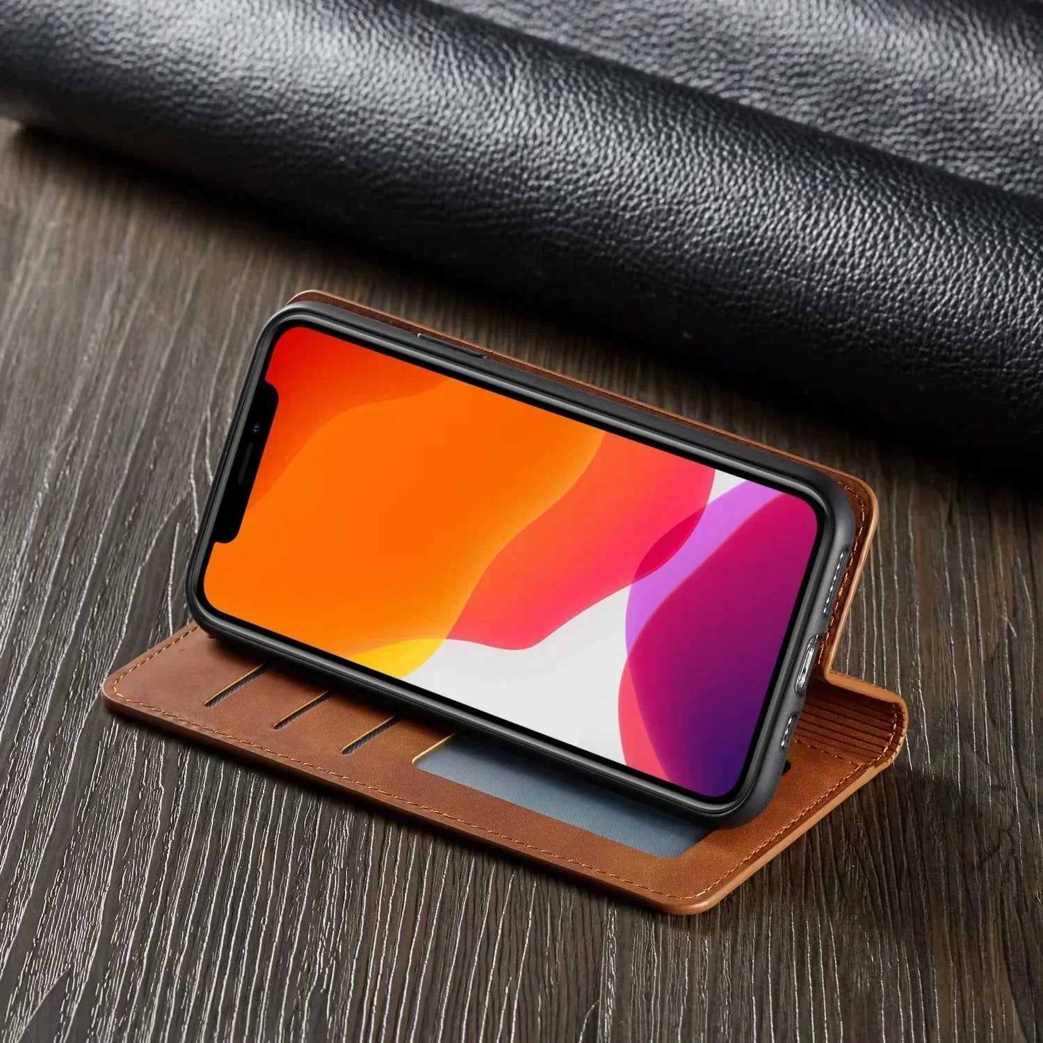 iPhone Hoes: Magnetische Lederen Tas voor Stijlvolle Bescherming