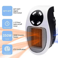 ThermoEase 350W Compacte Verwarming | Muurcontact verwarming met afstandsbediening | LED-display & Timer | 180° draaibare stekker