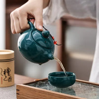 Traditionele Keramische Theeset met Theepot, Kopjes en Wierookhouder voor Ontspannen Theemomenten