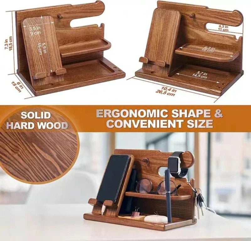 Skanto | Houten Nachtkastje Telefoon Dockingstation – Multifunctioneel Rek voor Portemonnee, Horloge en Opslag, Ideaal voor Valentijnsdag