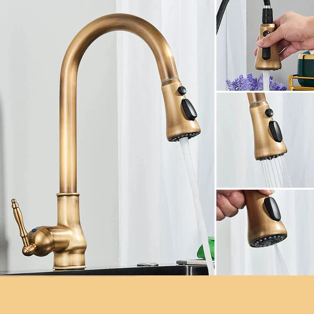 VintageTap Antieke Messing Keukenkraan – Retro Stijl Mengkraan met Draaiende Uitloop
