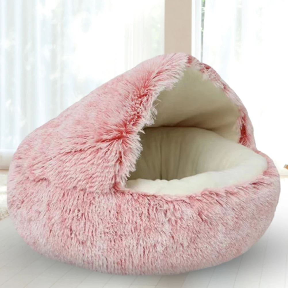 PurrLux Pluizig Kattenbed met Capuchon | Warm en zacht pluche kattennest voor ultieme ontspanning en comfort voor kleine en middelgrote huisdieren