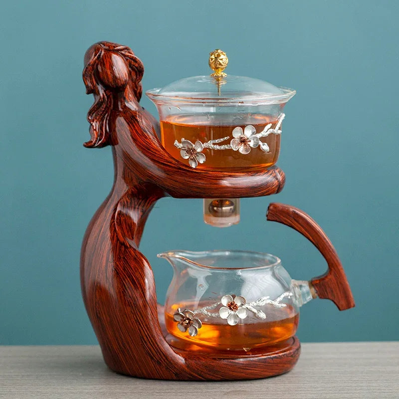 TeaLux Artisan Theepot Set | Elegante automatische theeset met hittebestendig glas en stijlvolle houder voor de perfecte brouwervaring