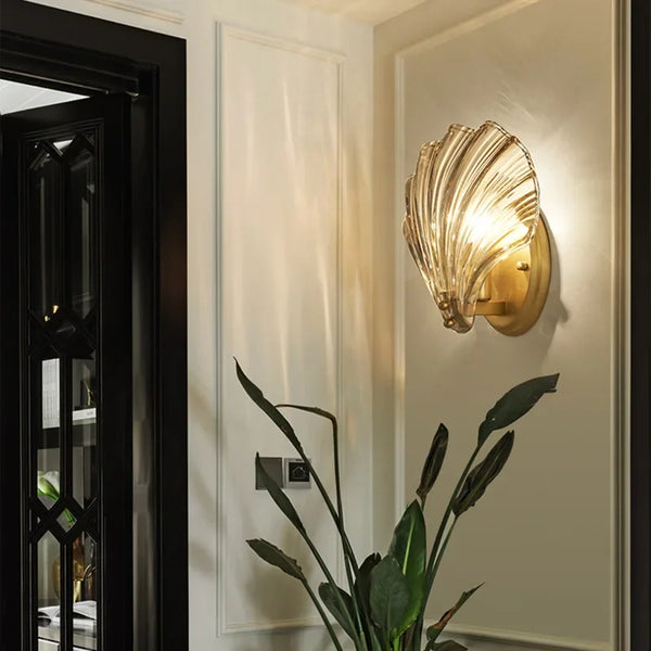 Art Brass Glass Schelp Wandlamp