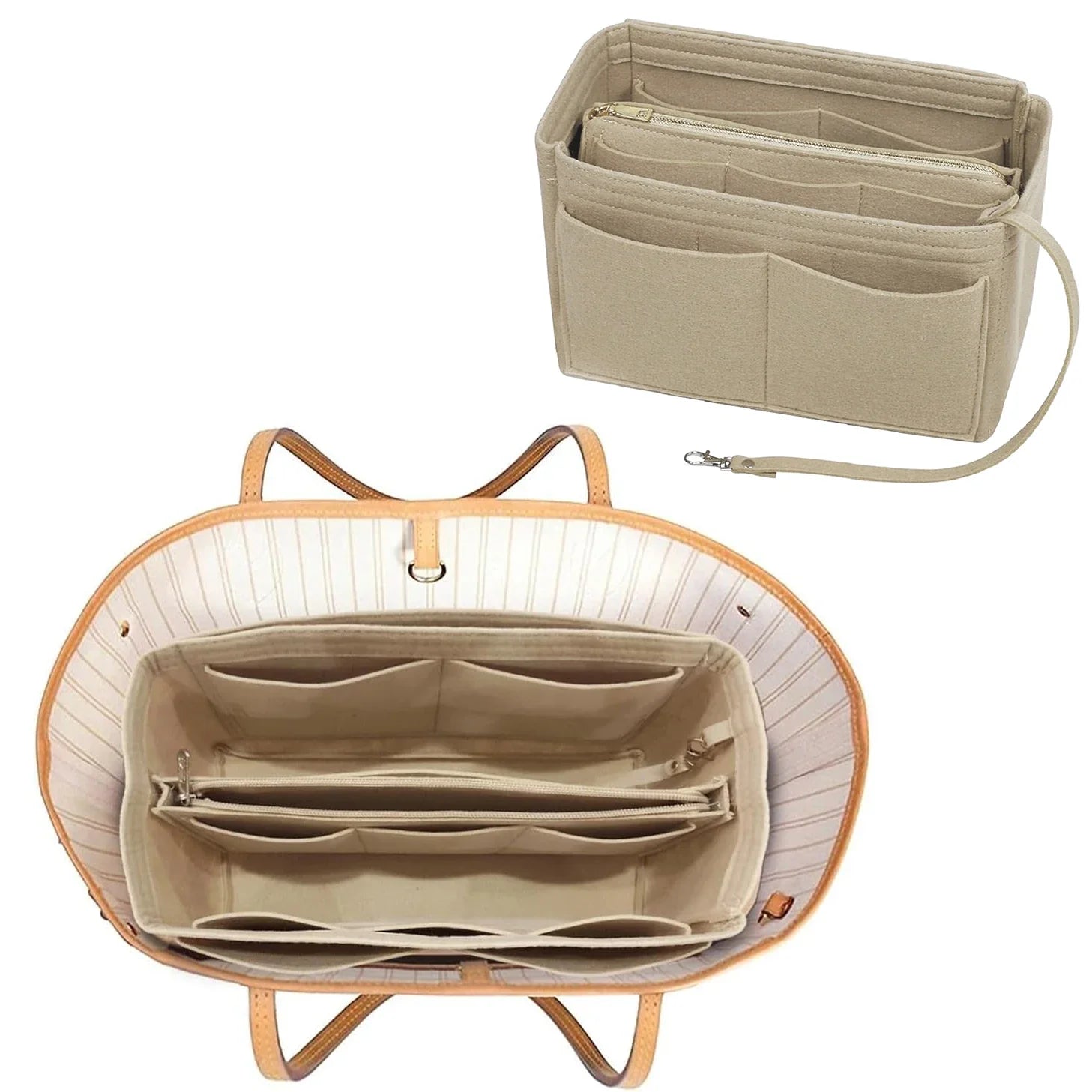 TaschenLuxe Organizer Inlay | Vilt-inzet met rits | 15 vakken & sleutelhanger | Voor handtassen & shoppers
