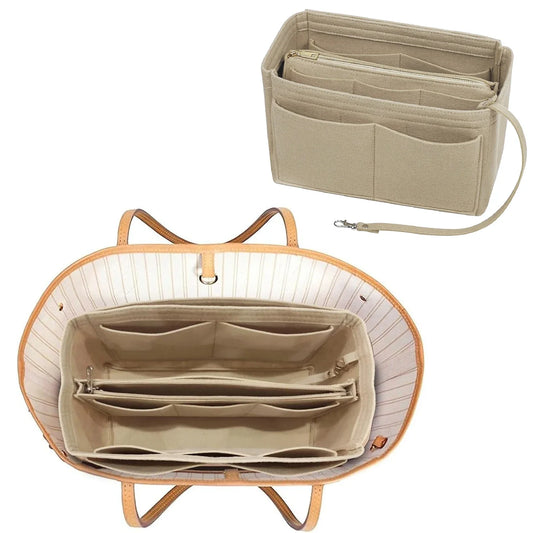 TaschenLuxe Organizer Inlay | Vilt-inzet met rits | 15 vakken & sleutelhanger | Voor handtassen & shoppers