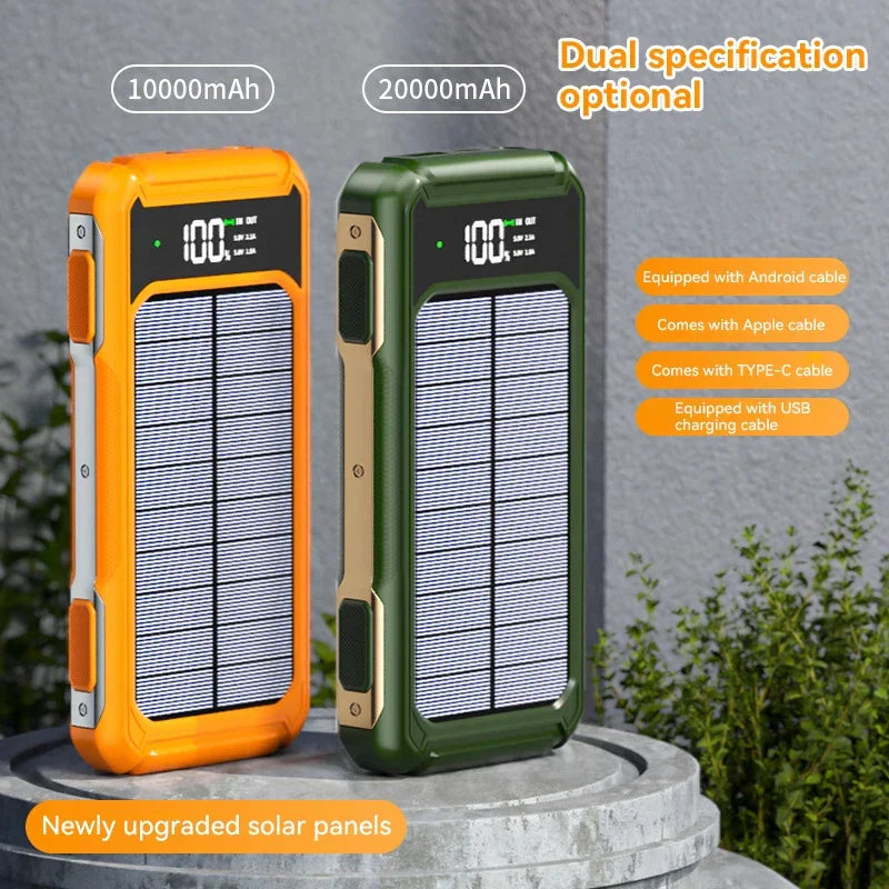 Powerbank Solare Voltora 20K | 20.000mAh | 4-in-1 Kabel | Snelladen & Nood LED | Voor iPhone & Samsung