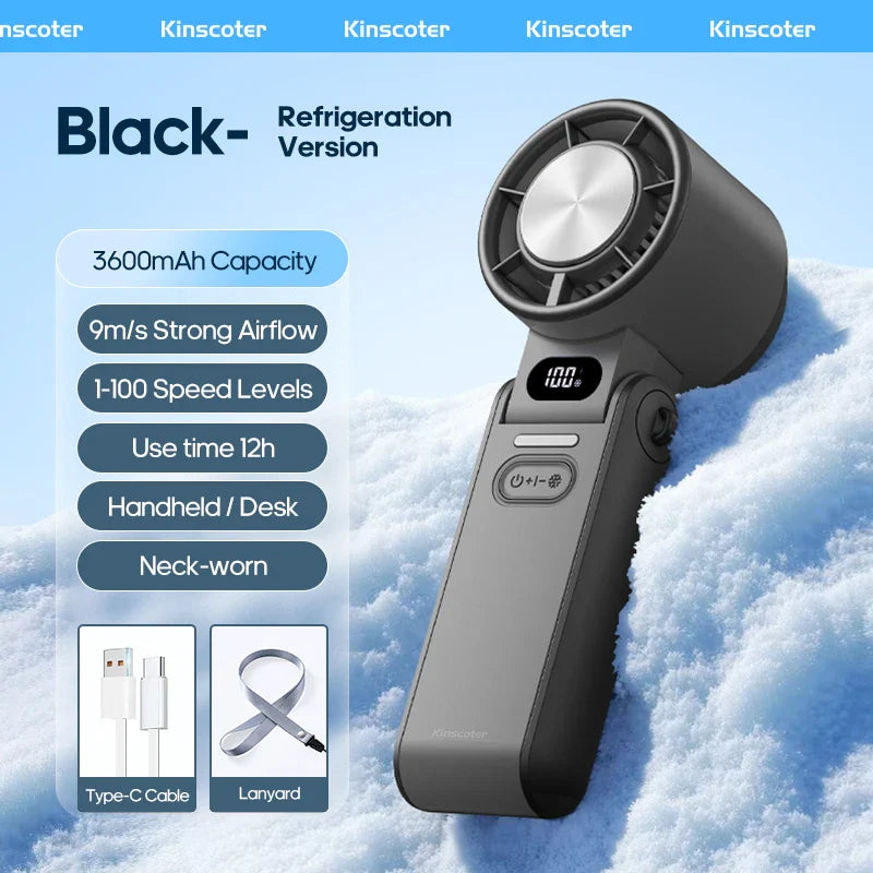 CoolityGo Handventilator met Ice-Cool-technologie | 100 Snelheidsniveaus | 3600mAh Accu | Opvouwbaar & Ultraleicht