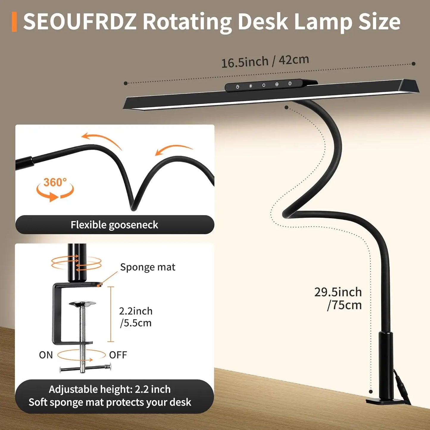 Lumavue LED Bureau Lamp met Klem | Extra Brede Verlichting | Traploos Dimbaar & Instelbare Kleurtemperatuur | Voor Thuiswerkplek & Schermwerkplek