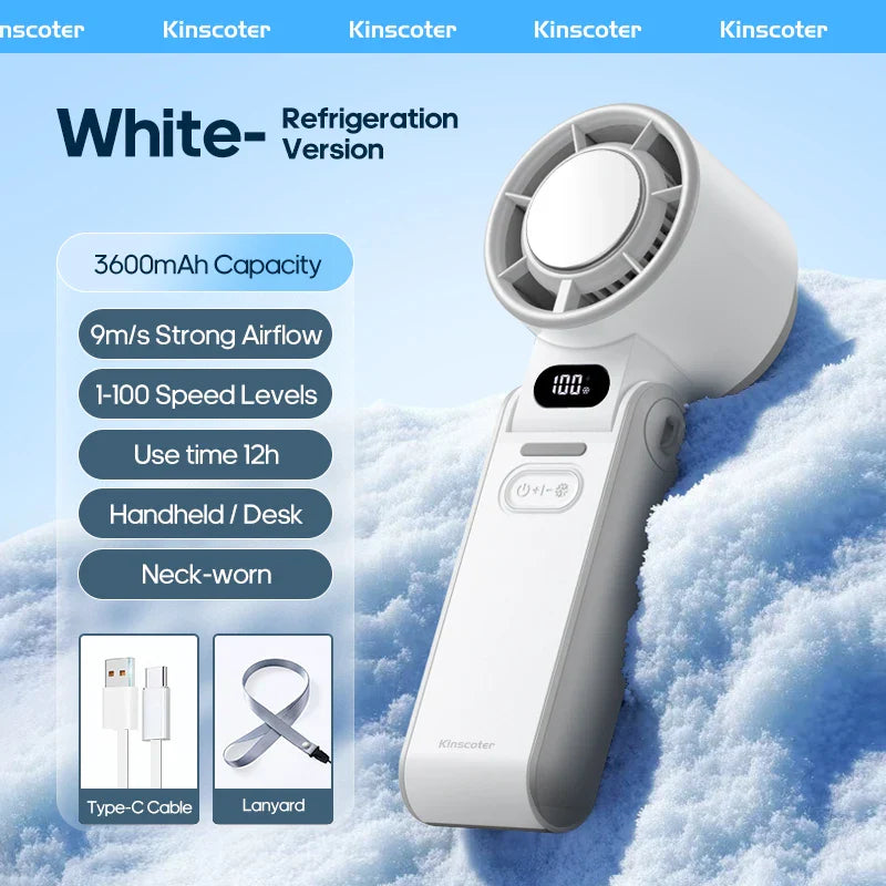 CoolityGo Handventilator met Ice-Cool-technologie | 100 Snelheidsniveaus | 3600mAh Accu | Opvouwbaar & Ultraleicht