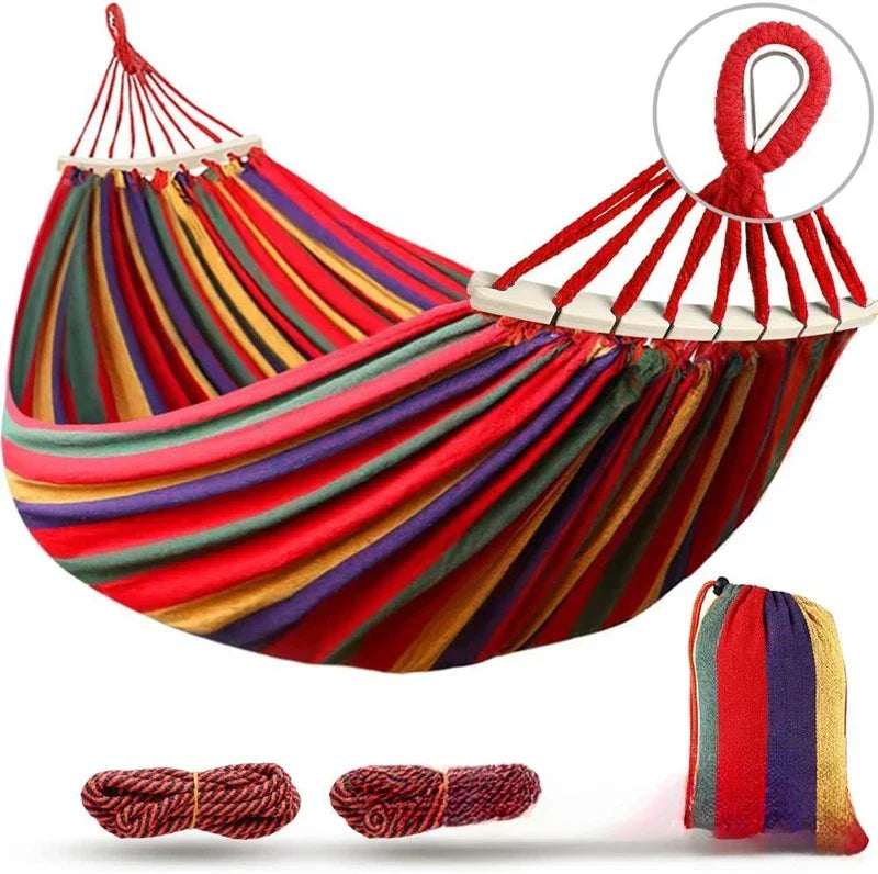 Dubbele Canvas Hangmat met Houten Spreiders voor Buiten
