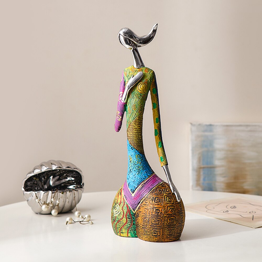 Afro-Afrika-Vrouwenfiguur: Hars-Abstract-Kunstwerk