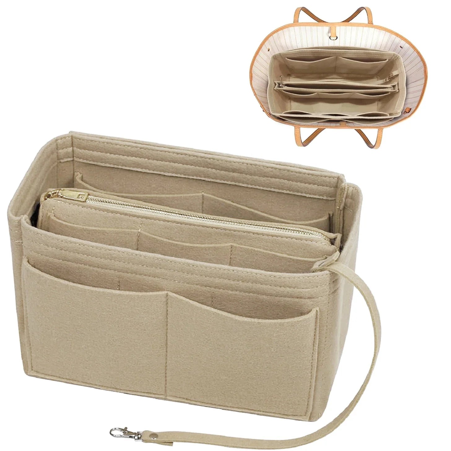 TaschenLuxe Organizer Inlay | Vilt-inzet met rits | 15 vakken & sleutelhanger | Voor handtassen & shoppers