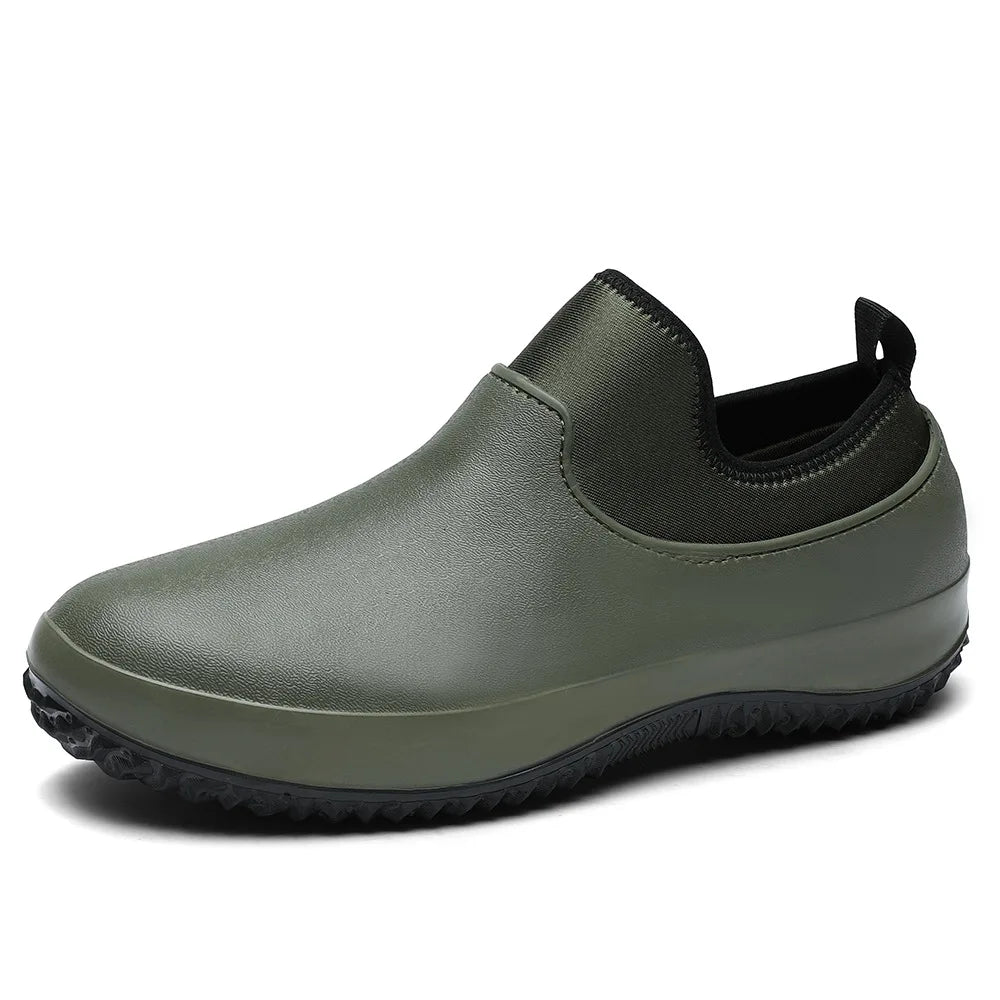 AquaElegance Korte Regenlaarzen voor Mannen | Waterdichte, antislip en comfortabele rubberen schoenen, ideaal voor chefs en buitenactiviteiten in regenachtig weer.