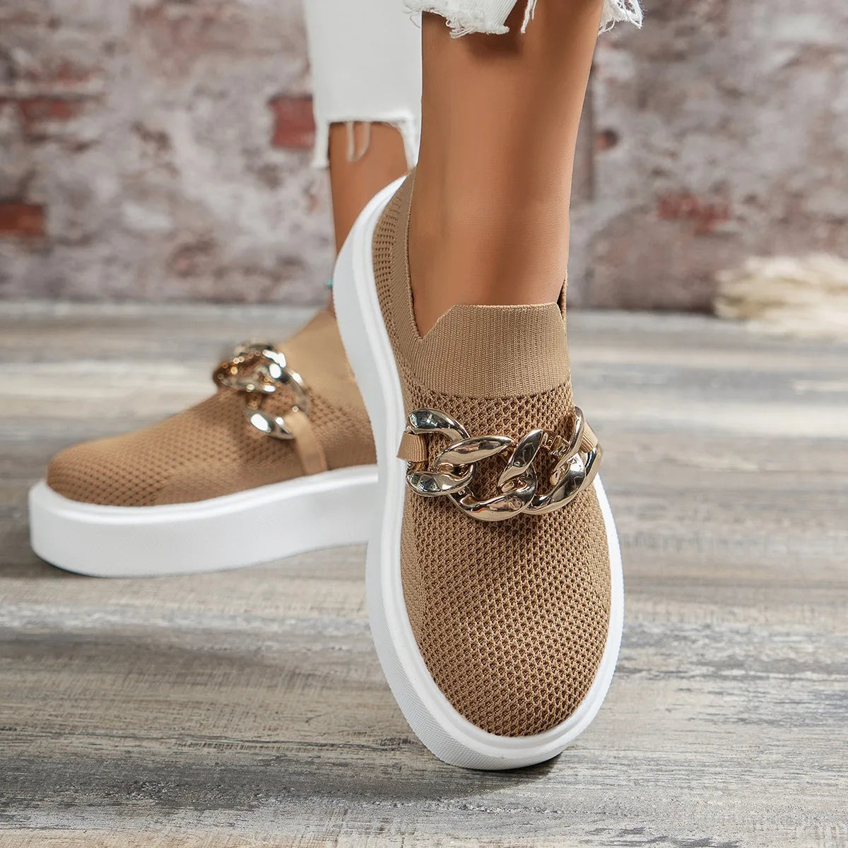 LuxeStride Elegante Loafers | Chic metalen ketting loafers voor stijlvolle comfort en veelzijdig gebruik