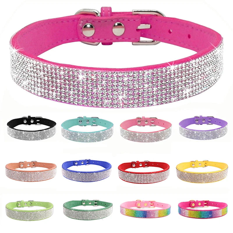 GlamourPaws Luxe Strass Hondenhalsband | Sprankelende met kristallen versierde halsband met een duurzame zinc alloy gesp, perfect voor kleine tot middelgrote honden en katten zoals Chihuahuas en Mopshonden.
