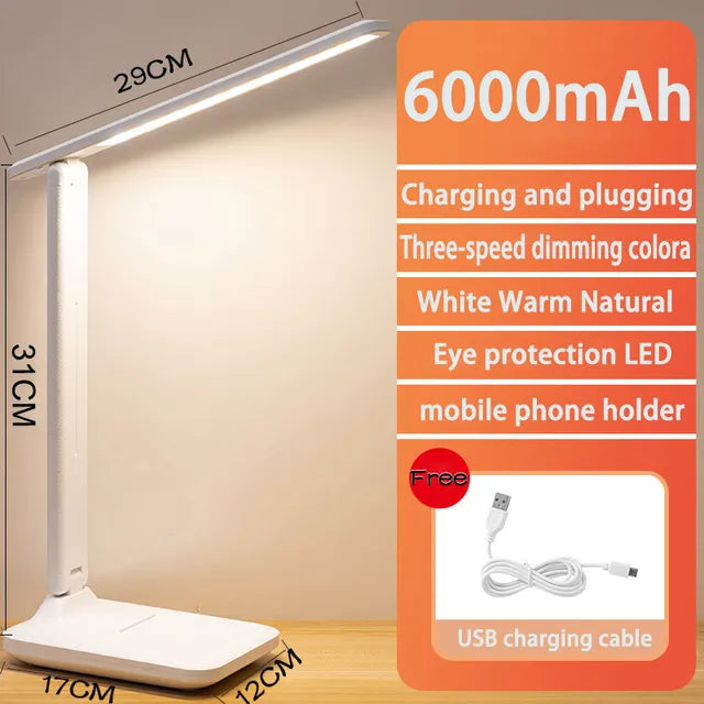 6000mAh oplaadbare LED bureaulamp USB 3 kleuren traploos dimbare bureaulamp Touch opvouwbaar oogbeschermend lees nachtlampje