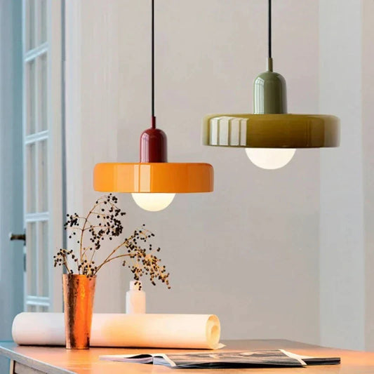 Moderne hanglamp met gekleurd glazen kap Bauhaus
