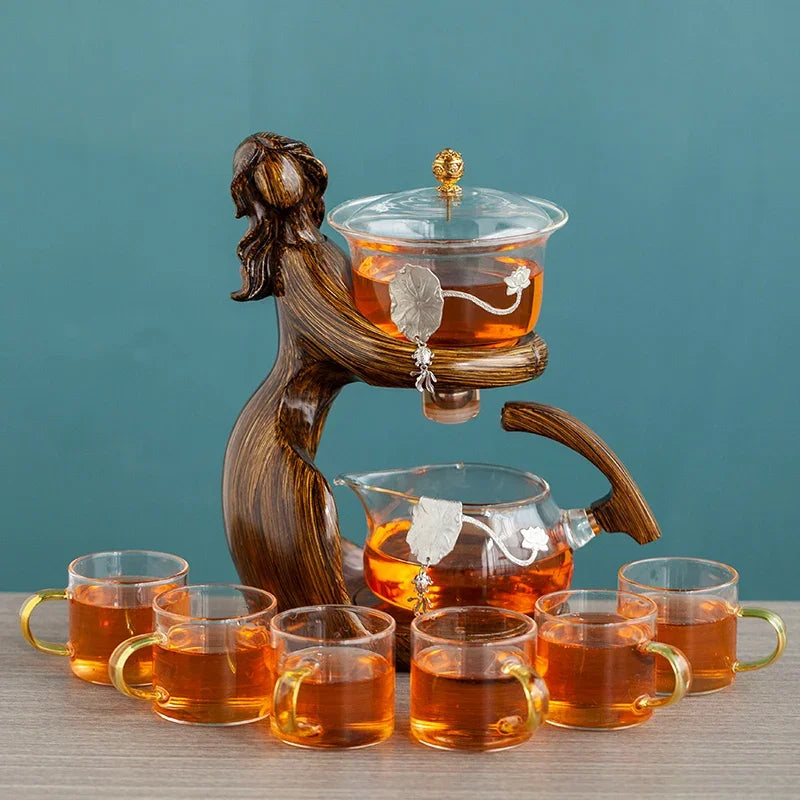 TeaLux Artisan Theepot Set | Elegante automatische theeset met hittebestendig glas en stijlvolle houder voor de perfecte brouwervaring