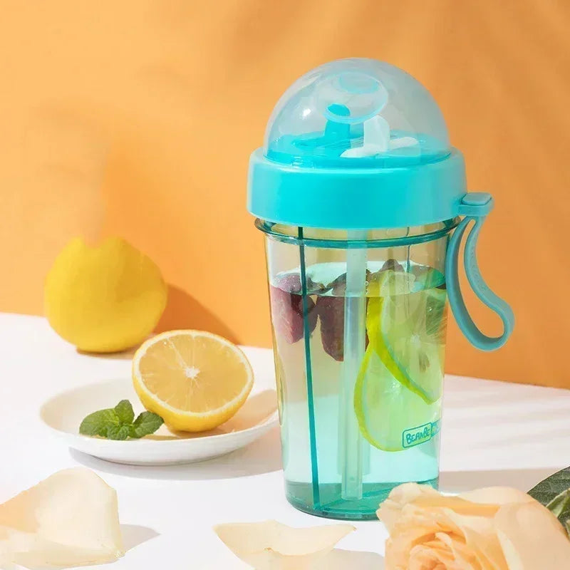 AquaBelle Luxe Dubbelcompartiment Waterfles | Stijlvolle en draagbare dubbele rietjesbeker voor studenten en buitensportliefhebbers