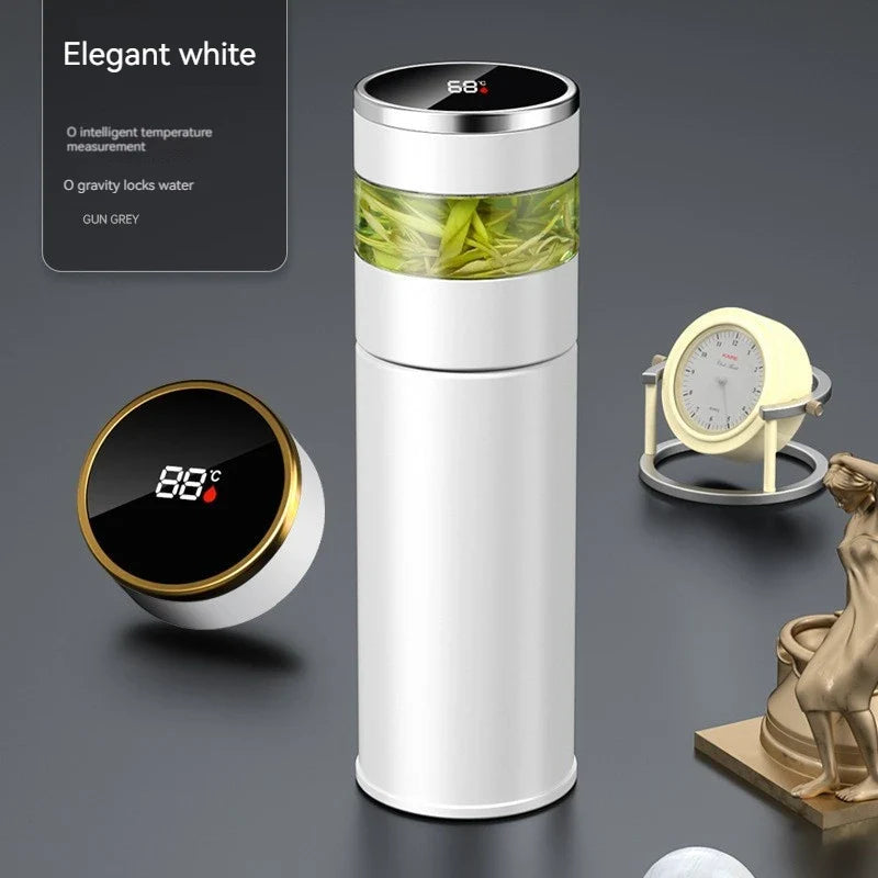 ThermoBrew | Isolerende fles met LED-temperatuurweergave & theefilter | 450 ml | Roestvrij staal 304 | Zwart