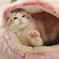 PurrLux Pluizig Kattenbed met Capuchon | Warm en zacht pluche kattennest voor ultieme ontspanning en comfort voor kleine en middelgrote huisdieren
