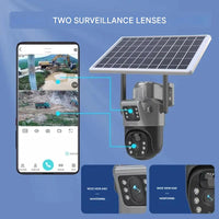 Zonne-energie Beveiligingscamera Dubbel-Lens | 10x Zoom 360° PTZ | 12.000 mAh IP66 4G WLAN | Vigiora