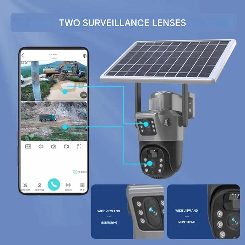 Zonne-energie Beveiligingscamera Dubbel-Lens | 10x Zoom 360° PTZ | 12.000 mAh IP66 4G WLAN | Vigiora