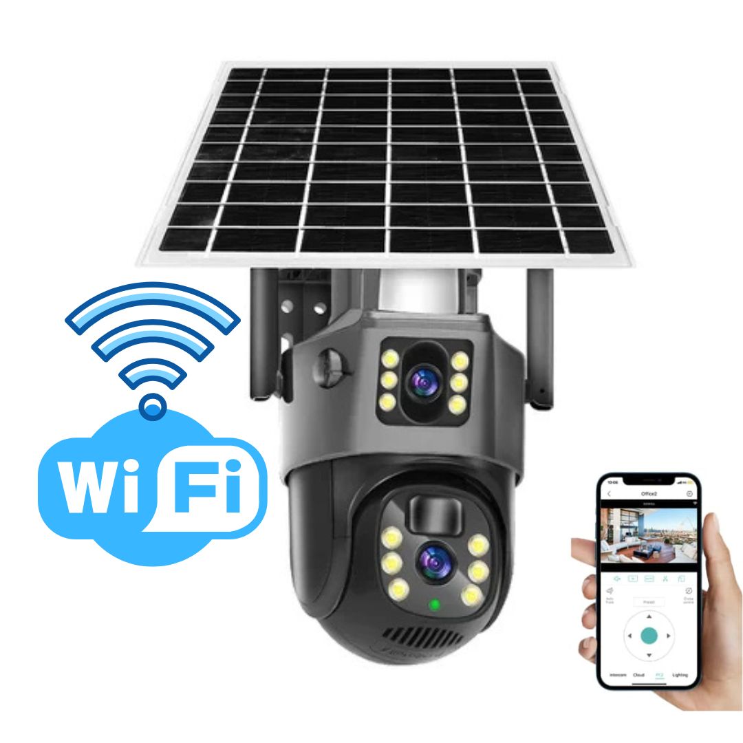 Zonne-energie Beveiligingscamera Dubbel-Lens | 10x Zoom 360° PTZ | 12.000 mAh IP66 4G WLAN | Vigiora