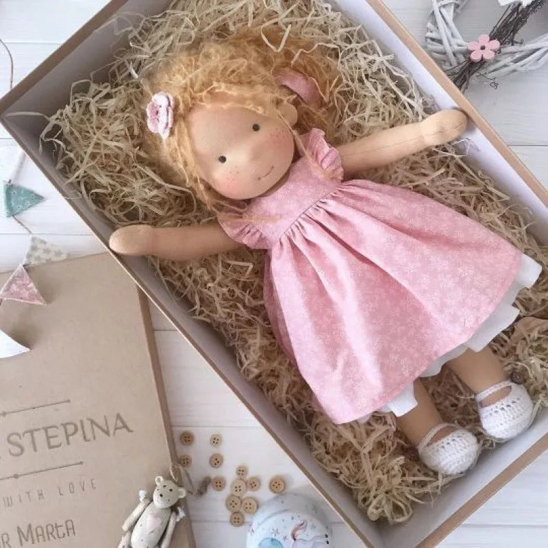Pluche in Katoen Mila in Waldorf-stijl met Stoffen Doos