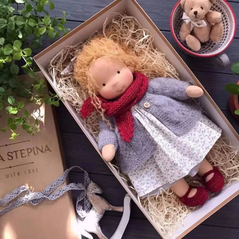Pluche in Katoen Mila in Waldorf-stijl met Stoffen Doos