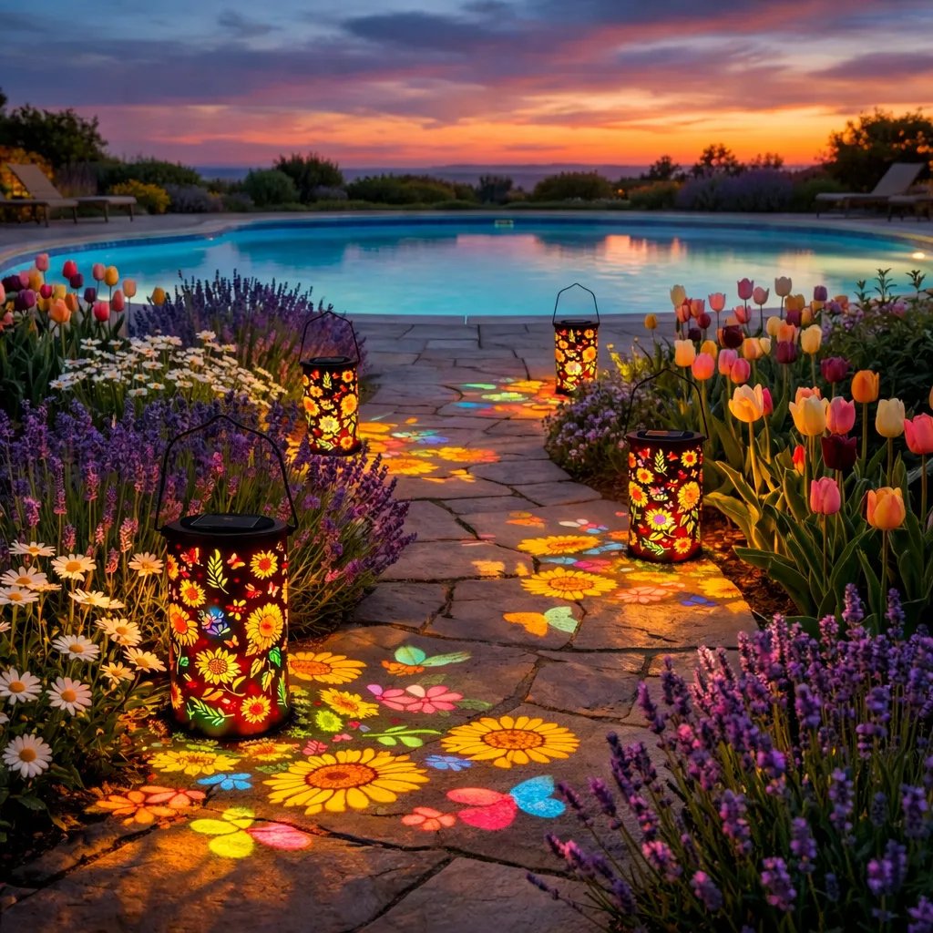 Zonne- tuinlamp | Bloemenpatroon | Lichtprojectie | GardenFlare
