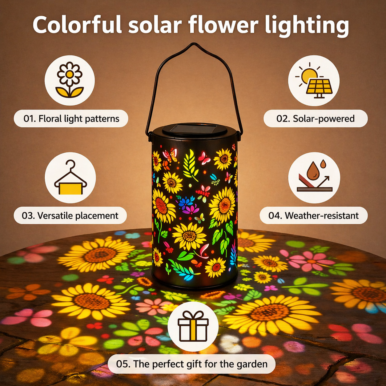Zonne- tuinlamp | Bloemenpatroon | Lichtprojectie | GardenFlare