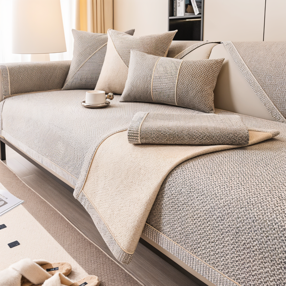 Effen Plain Sofabescherming - Duurzaam Katoen & Linnen Polyester Antislip Bankhoes