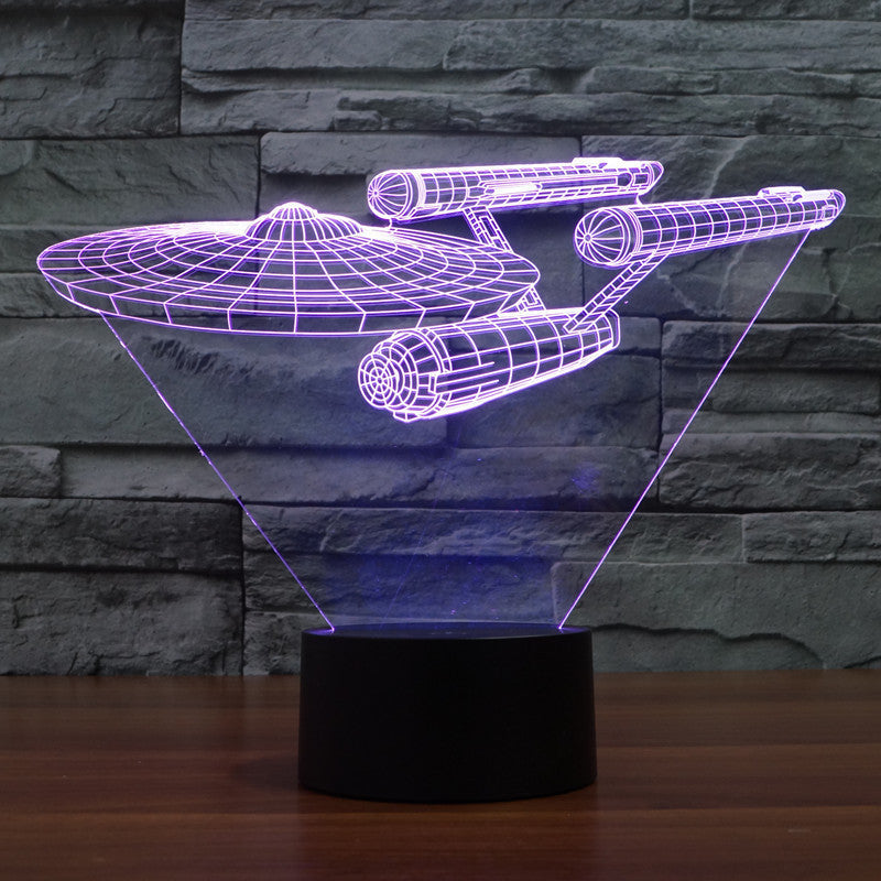 Lamp Illusie 3D Star Trek | Drijvende Enterprise | Multikleurige LED Verlichting | Hoogte 20 cm
