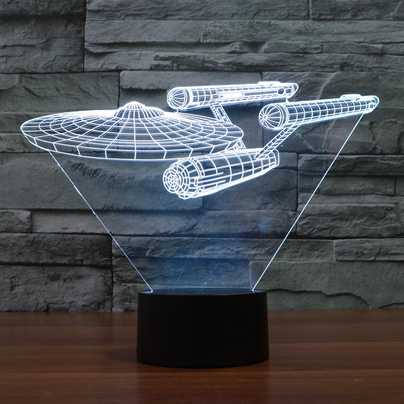 Lamp Illusie 3D Star Trek | Drijvende Enterprise | Multikleurige LED Verlichting | Hoogte 20 cm