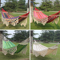 200x150cm Dubbele Buiten Camping Franje Canvas Hangmat met Paal (Wit)