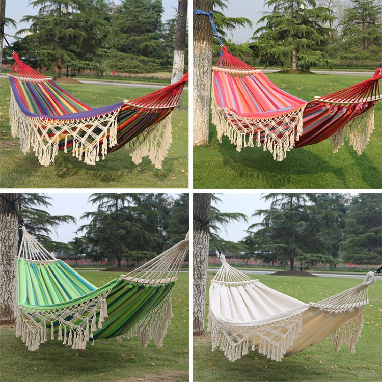 200x150cm Dubbele Buiten Camping Franje Canvas Hangmat met Paal (Wit)