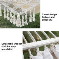 200x150cm Dubbele Buiten Camping Franje Canvas Hangmat met Paal (Wit)