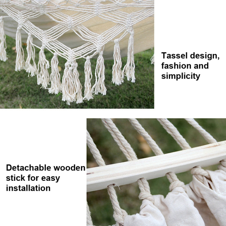 200x150cm Dubbele Buiten Camping Franje Canvas Hangmat met Paal (Wit)
