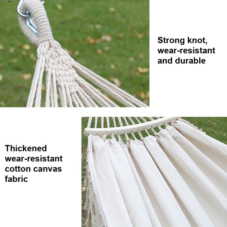 200x150cm Dubbele Buiten Camping Franje Canvas Hangmat met Paal (Wit)