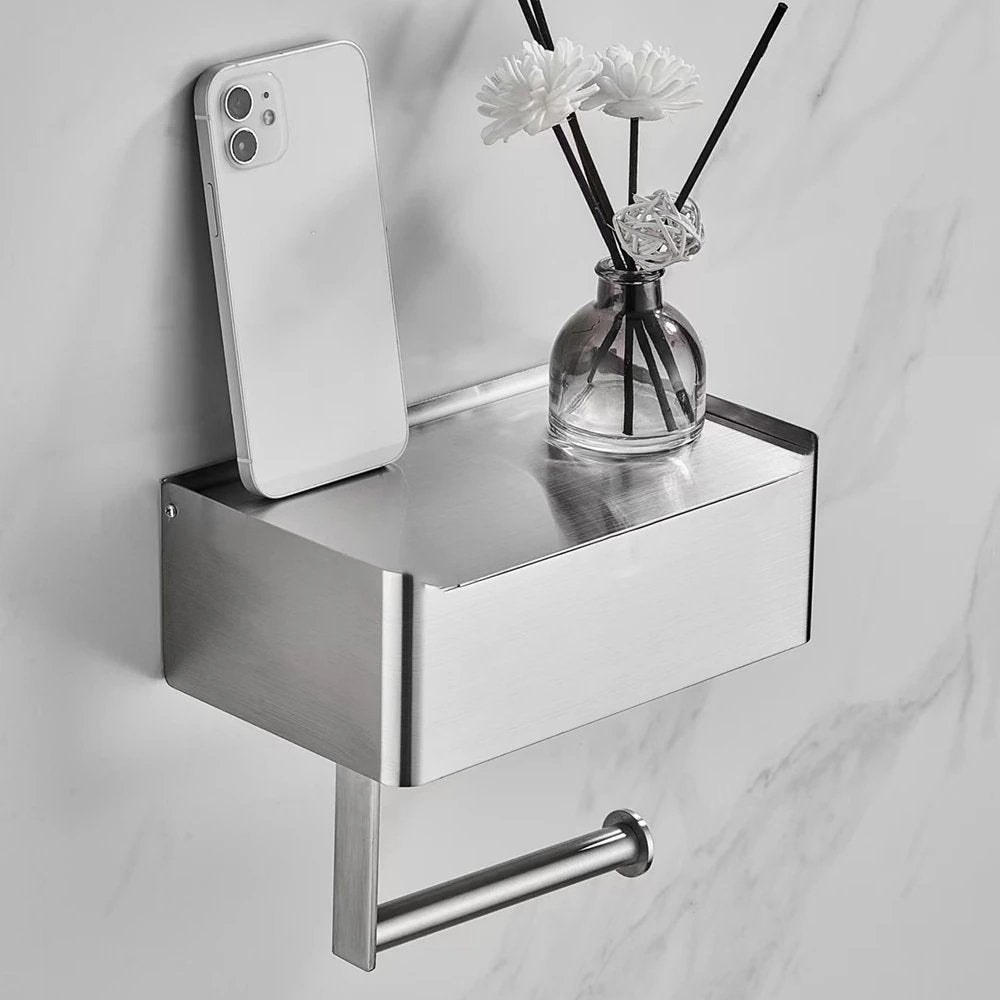 Tissuebox | Toiletpapierhouder RVS | 2 in 1 Houder met Opbergvlak | SteelShelf